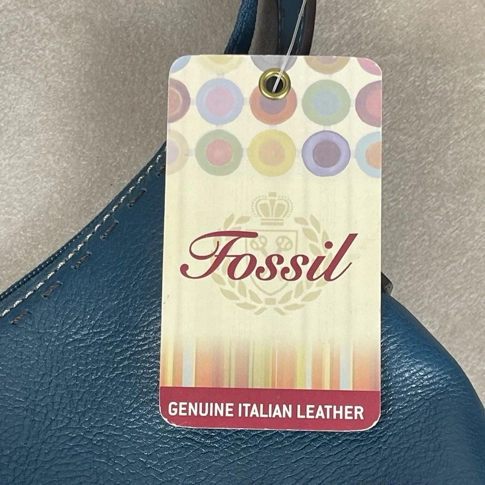 Fossil Vintage Y2K Teal Blue Leather Shoulder Bag Purse Contrast Stitching New